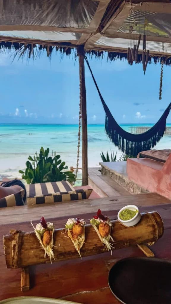 Beachfront tacos on bamboo at Casa Coco