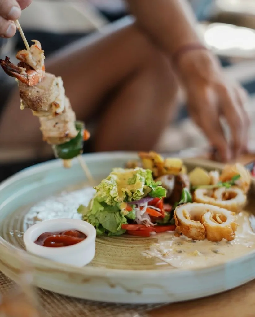 Grilled seafood skewer at Casa Coco
