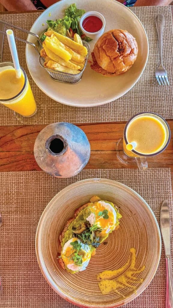 Breakfast burger and avocado toast at Casa Coco